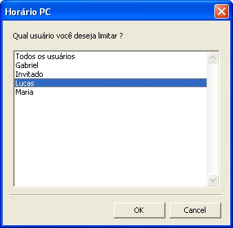 Sele��o da conta a ser limitada